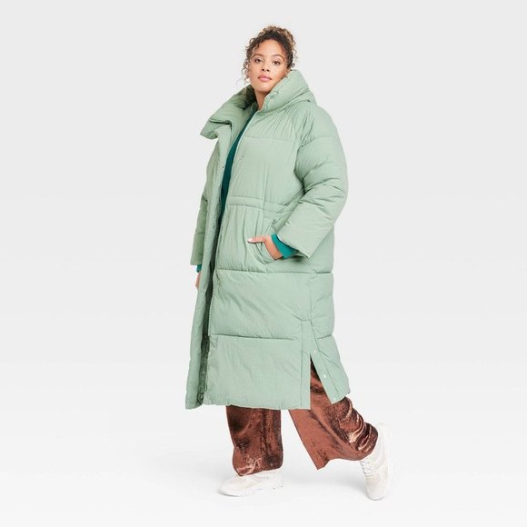 Women's Plus Size Duvet Puffer Jacket A New Day Green 1X - Picture 4 of 8
